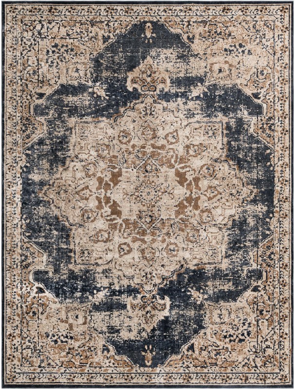 7' 10 x 10' Todd · Distressed medallion rug, slate and beige