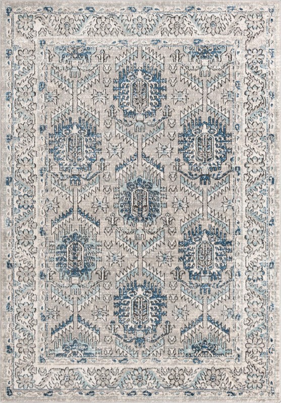 5' 3 x 8' Bozeman · Tribal medallion rug, gray and blue