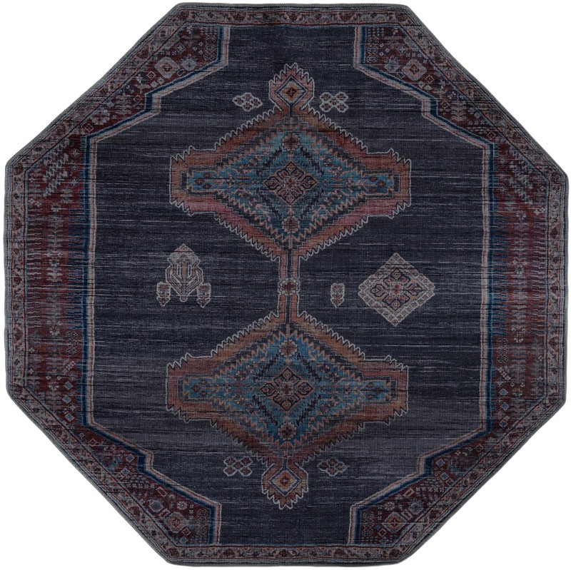 7' 10 x 7' 10 Rowanberry · Tribal medallion Washable Rug, charcoal and rust