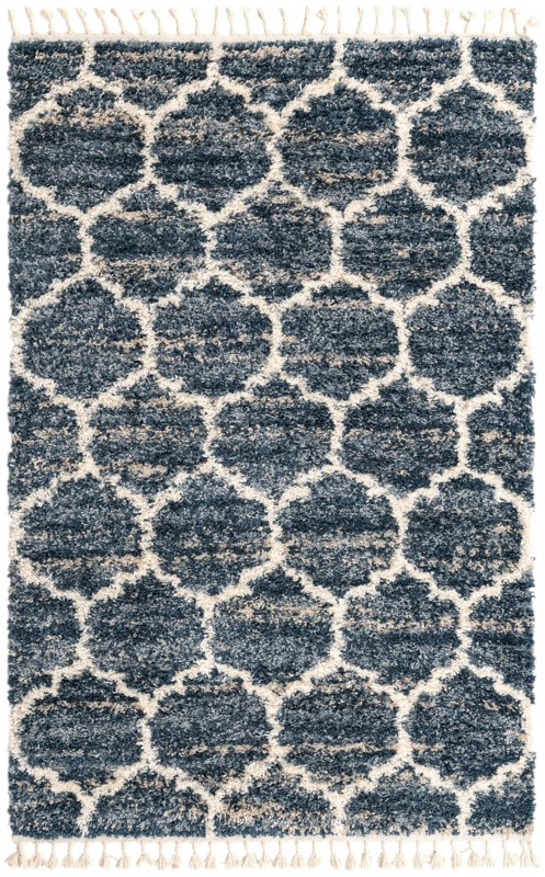 5' x 8' Everett · Lattice shag rug, blue and ivory