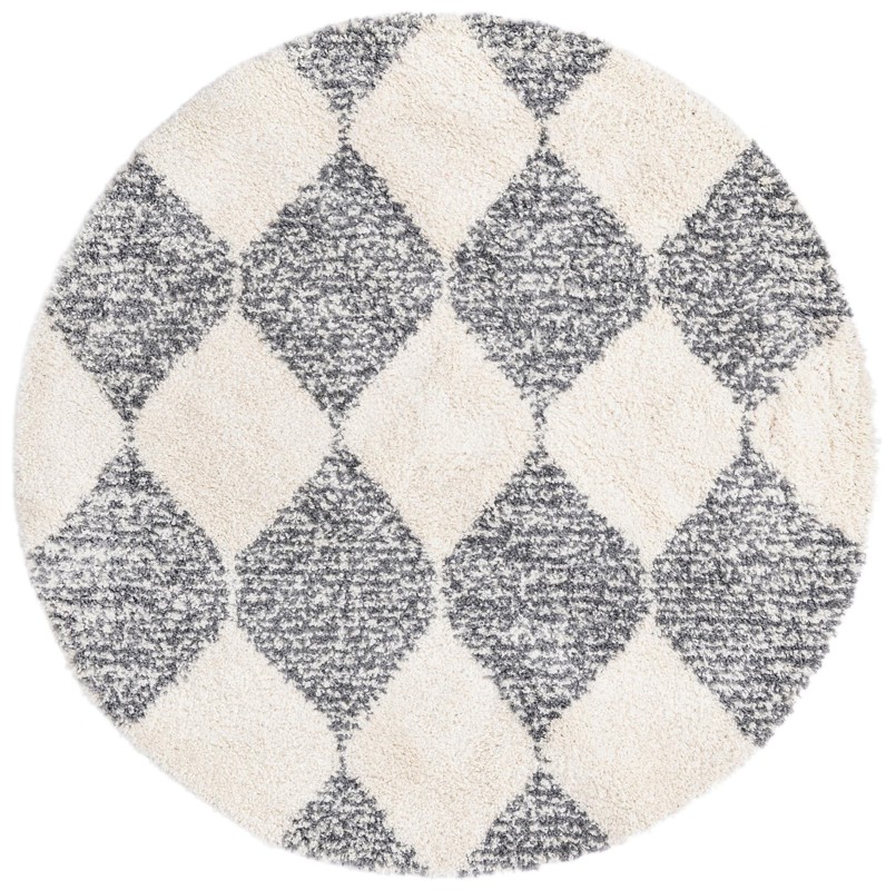7' x 7' Newton · Diamond Shag Rug, white and gray