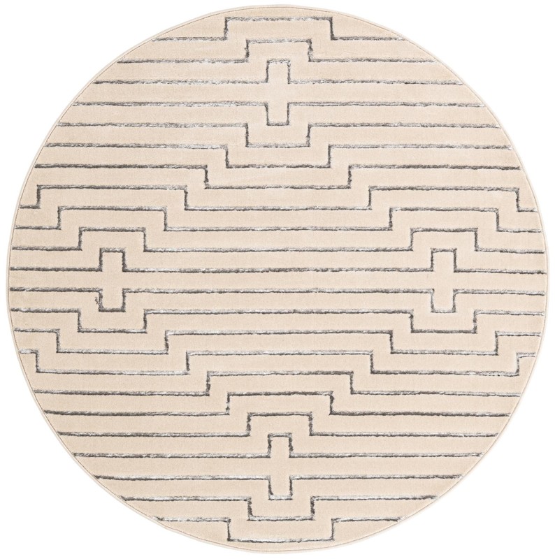 6' x 6' Cottonwood · Geometric maze rug, silver and cream