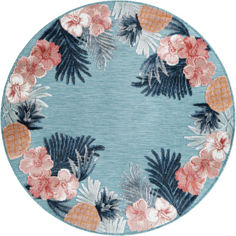4' 5 x 4' 5 Kirwan · Border Outdoor Rug, blue