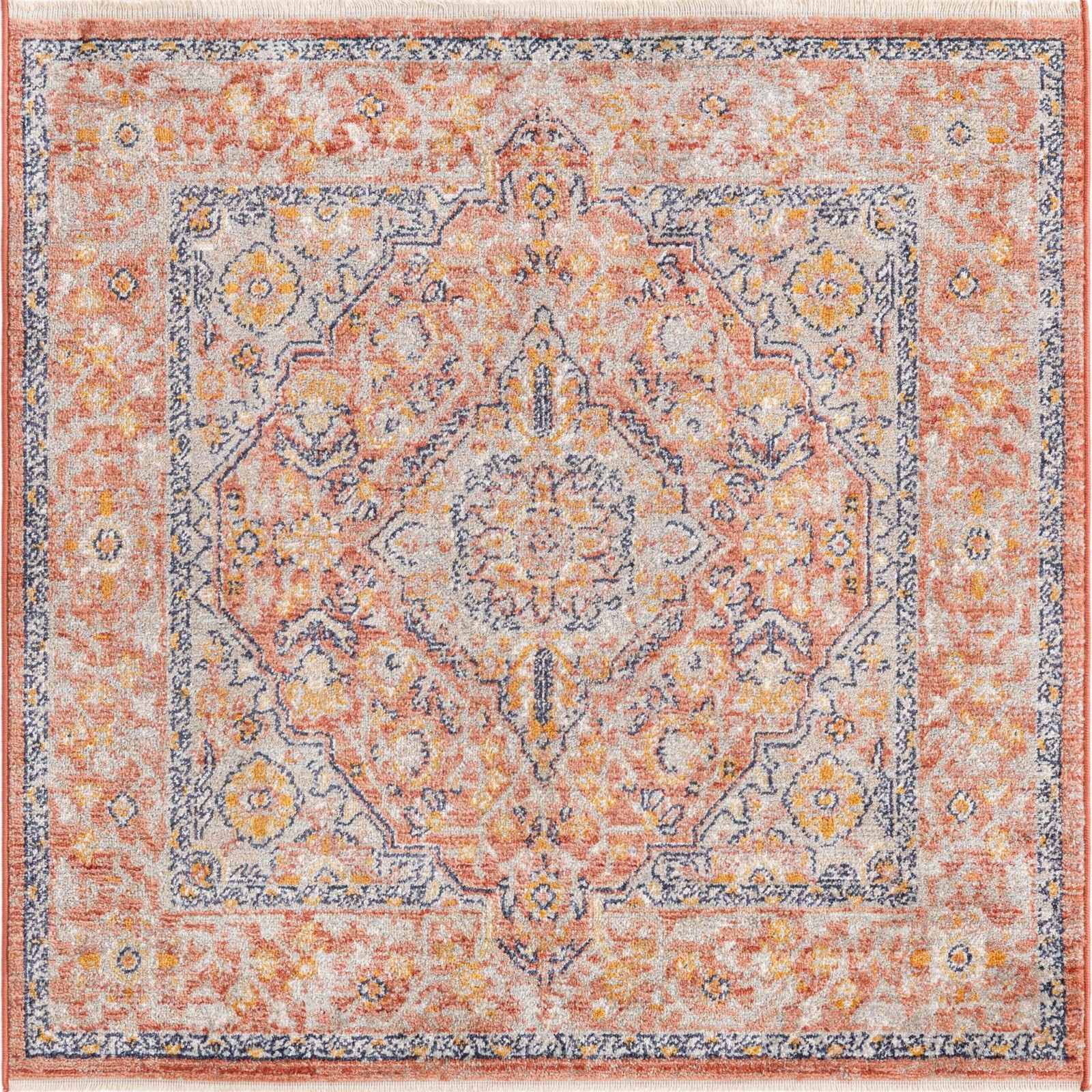 4' x 4' Thane · Medallion rug, brick red and ivory