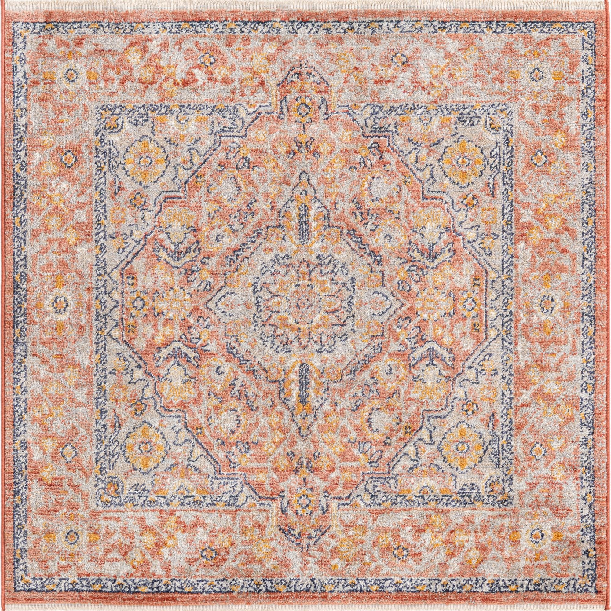 4' x 4' Thane · Medallion rug, brick red and ivory