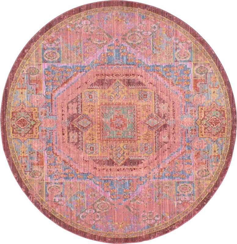 6' x 6' Lindley · Medallion rug, peach and blue