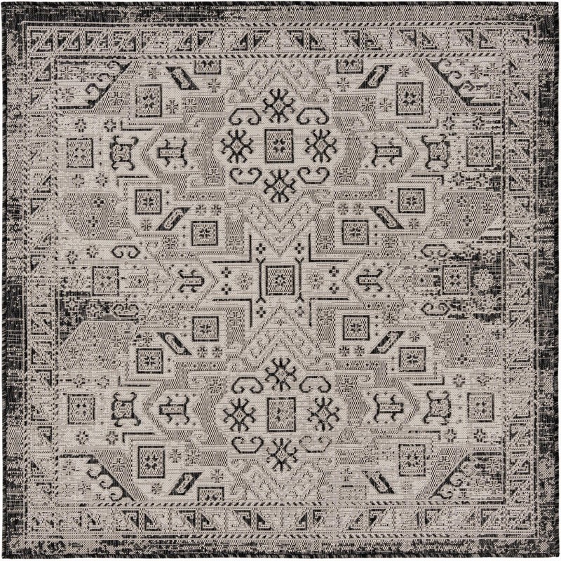 5' 3 x 5' 3 Estuary · Border Outdoor Rug, charcoal gray