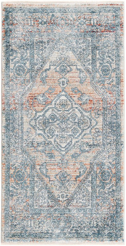 2' x 4' Opal · Medallion rug, blue and terracotta