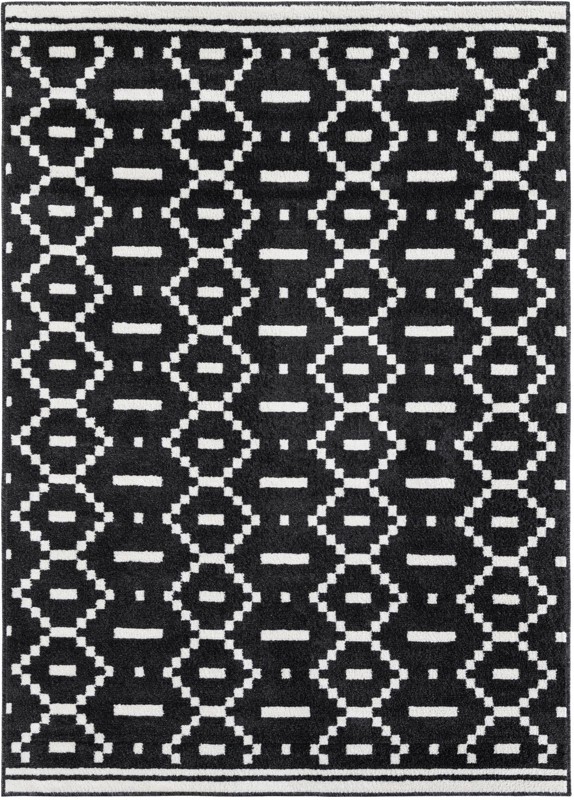 5' x 7' Rankin · Geometric diamond rug, black and ivory