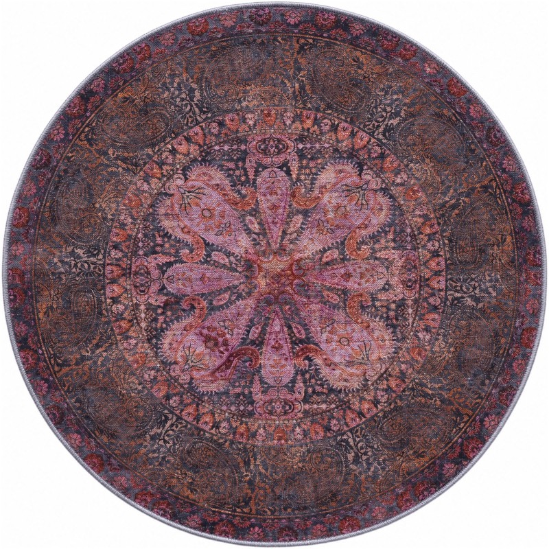 3' 3 x 3' 3 Alamosa · Paisley medallion rug, pink and charcoal
