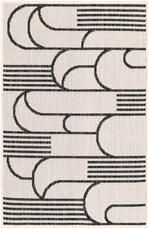 2' x 3' Prudence · Geometric Outdoor Rug, black and white