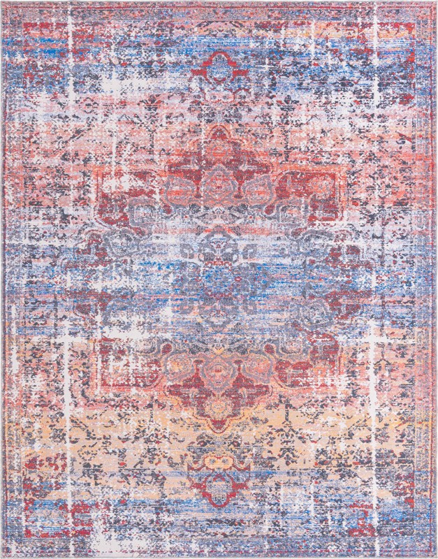 10' 6 x 13' Rideout · Distressed medallion Washable Rug, rust and blue