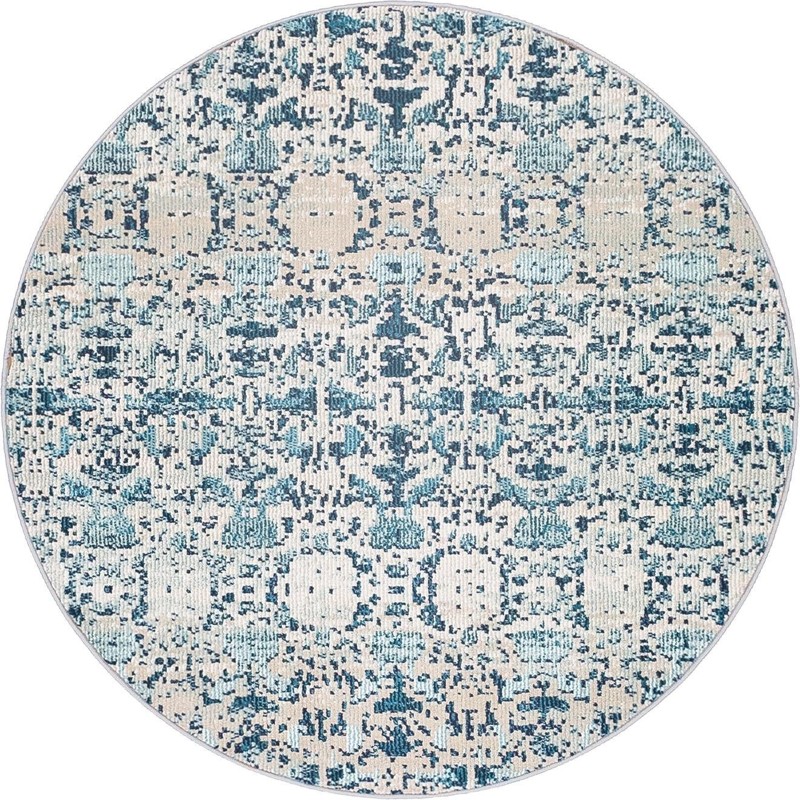 4' x 4' Basin · Distressed medallion rug, turquoise and cream