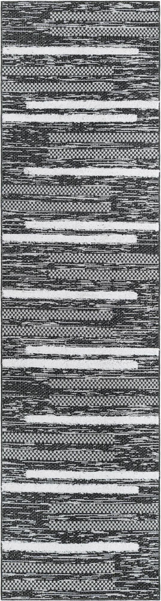 2' 7 x 10' Hornsby · Striped rug, black, gray, ivory