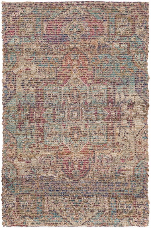 2' x 3' 1 Leslie · Distressed medallion rug, red and blue