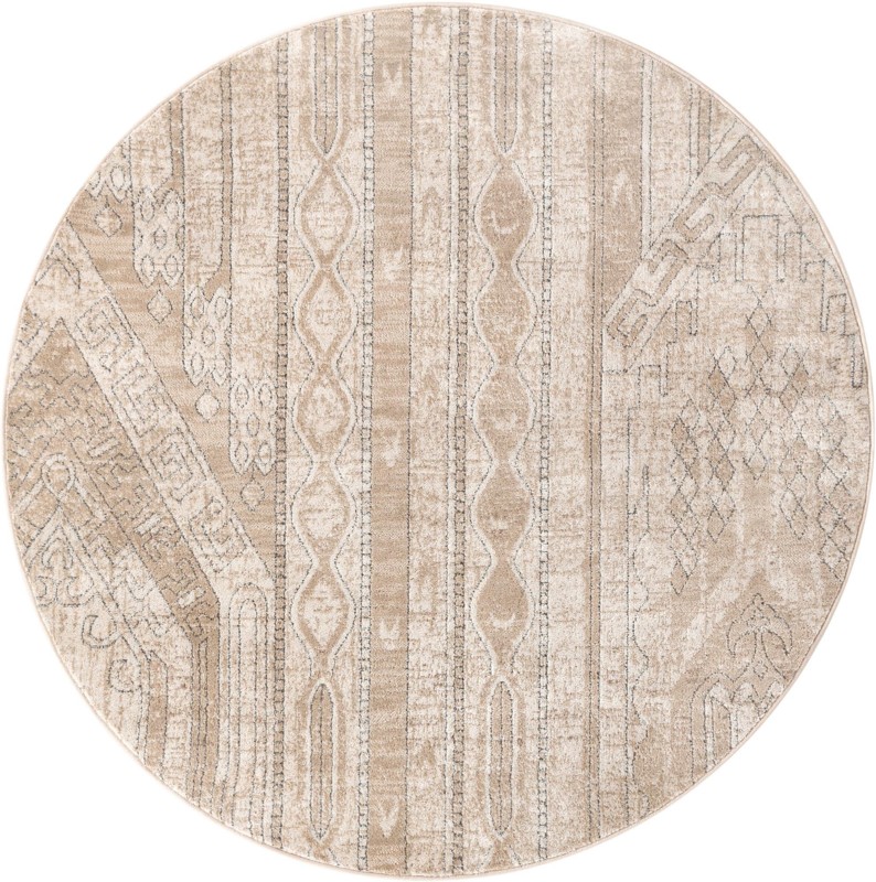 6' x 6' Cardinal · Tribal geometric rug, ivory and gray