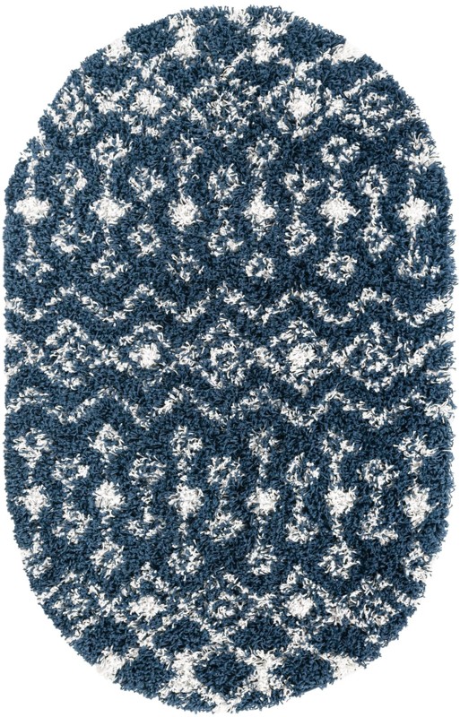 3' x 5' 3 Bayley · Geometric trellis Shag Rug, navy and ivory