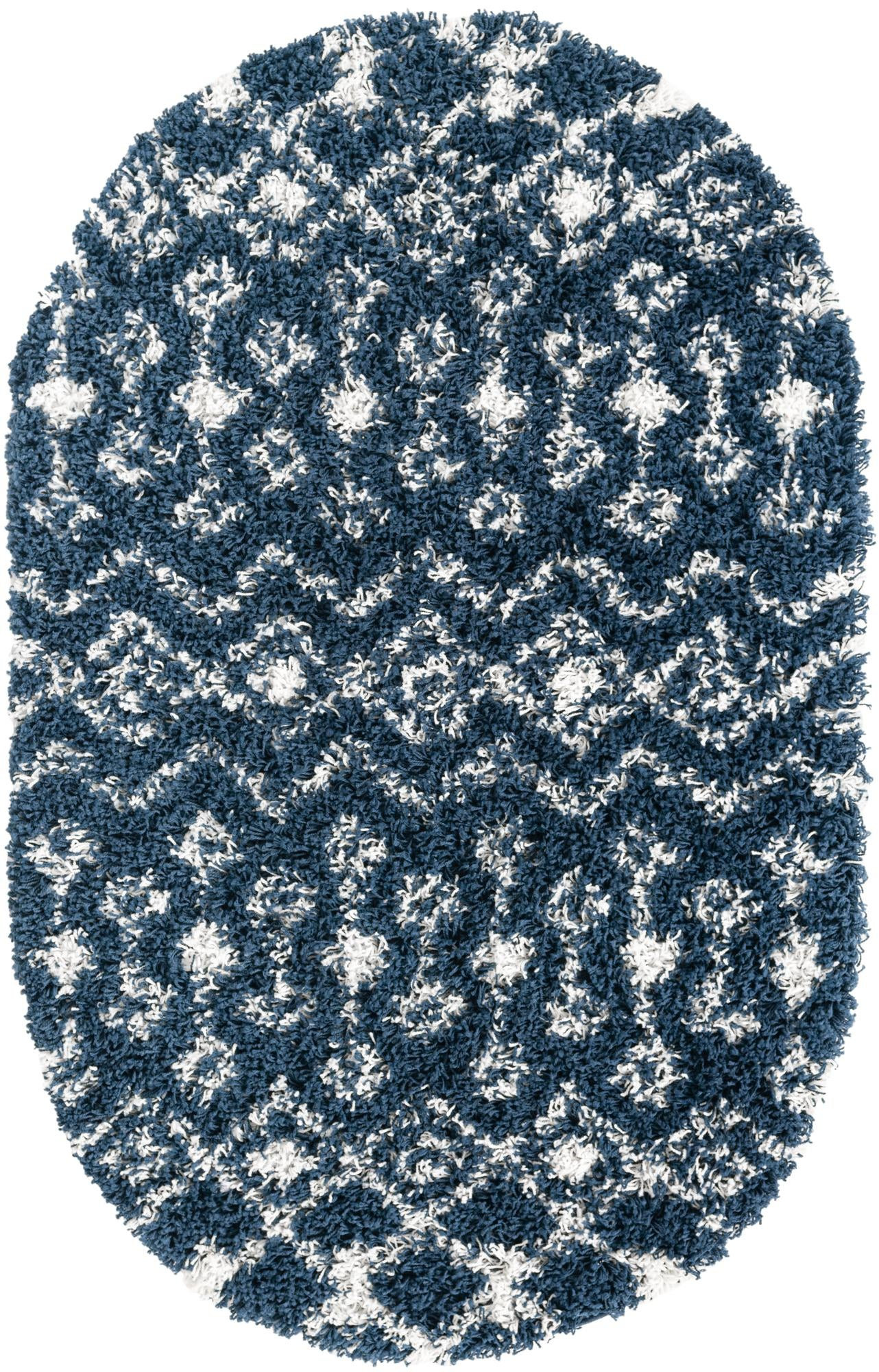 3' x 5' 3 Bayley · Geometric trellis Shag Rug, navy and ivory