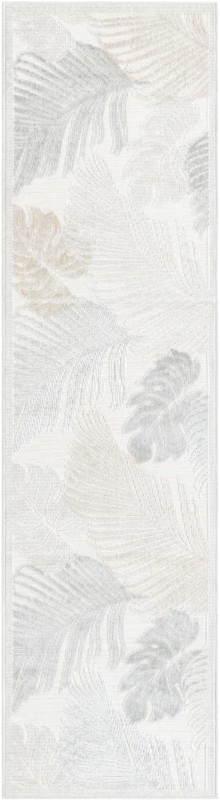 2' 2 x 8' Adirondack · Tropical leaf Outdoor Rug, gray and ivory
