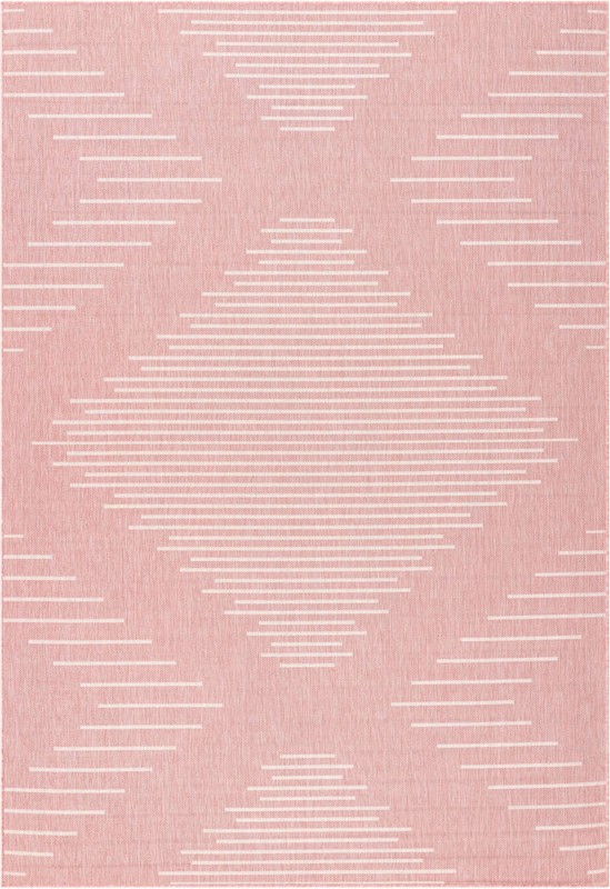 7' x 10' Harlow · Geometric diamond Outdoor Rug, pink and ivory