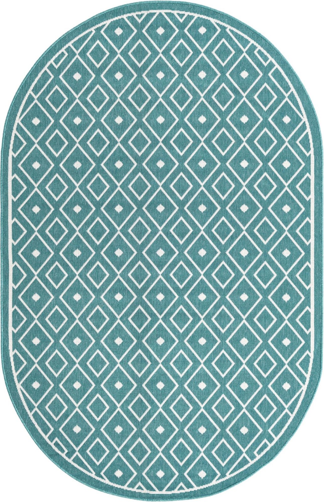 5' 3 x 8' Revell · Geometric Outdoor Rug, teal and ivory