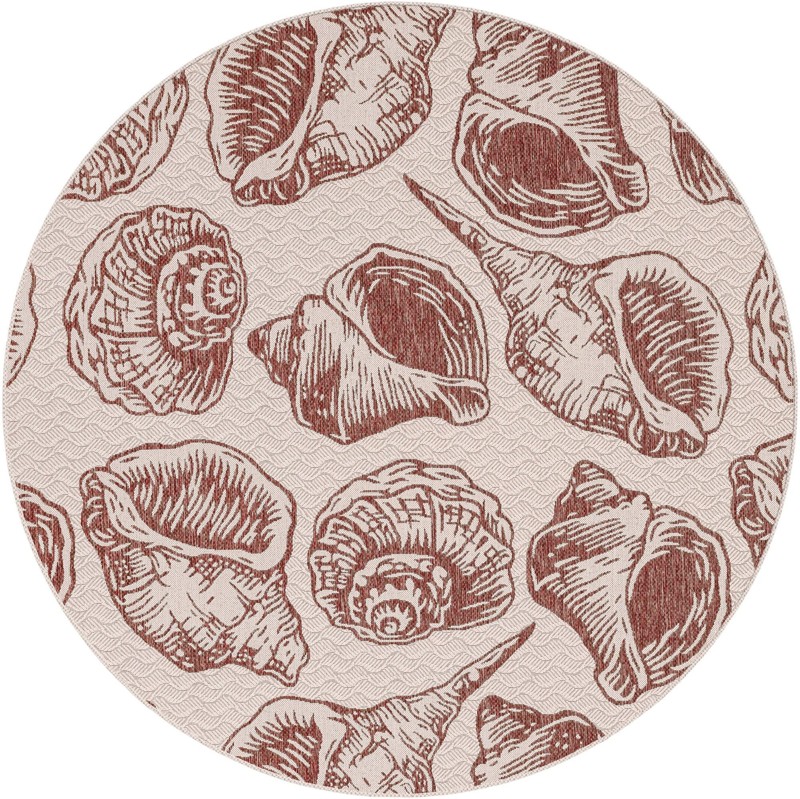 7' 10 x 7' 10 Arcata · Pictoral Outdoor Rug, ivory and rust red