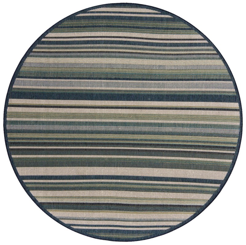7' 10 x 7' 10 McBride · Striped Outdoor Rug, blue and ivory