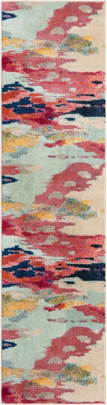 2' x 8' Surtees · Abstract Washable Rug, pink and blue