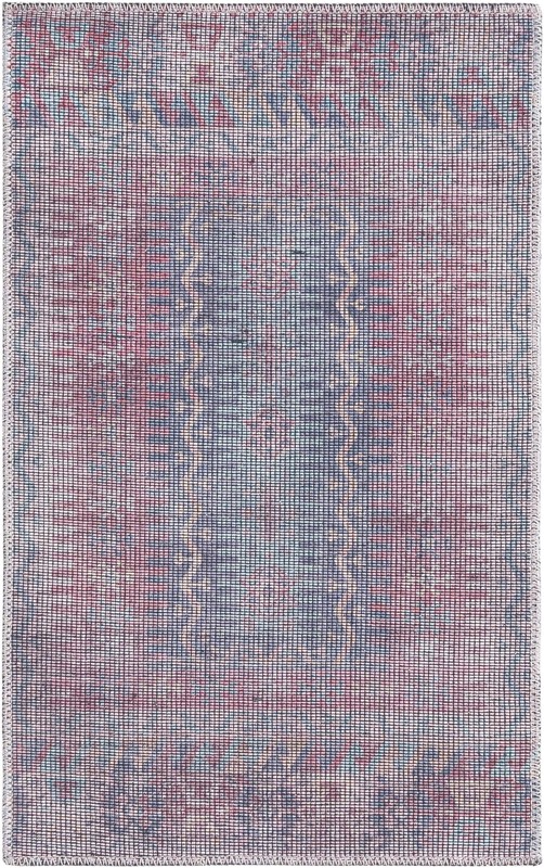 2' x 3' Paige · Tribal geometric Washable Rug, blue and red