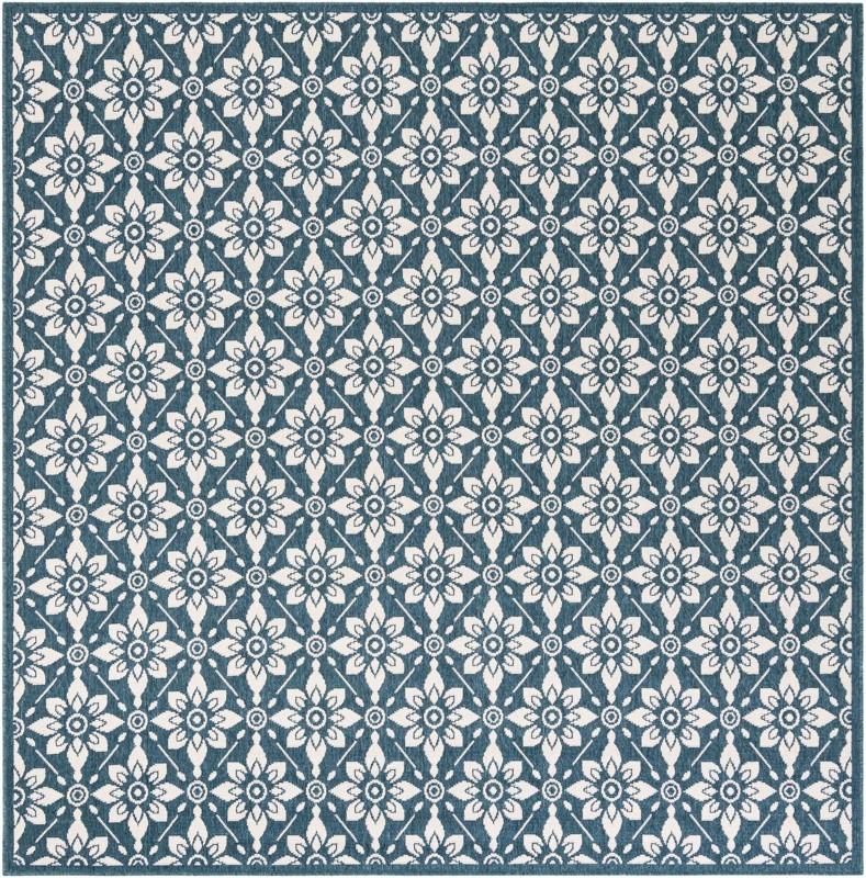 7' 10 x 7' 10 Selwyn · Floral trellis Outdoor Rug, navy and ivory