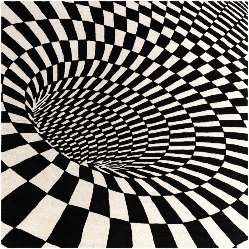7' 10 x 7' 10 Otto · Checkered Wool Rug, black and white