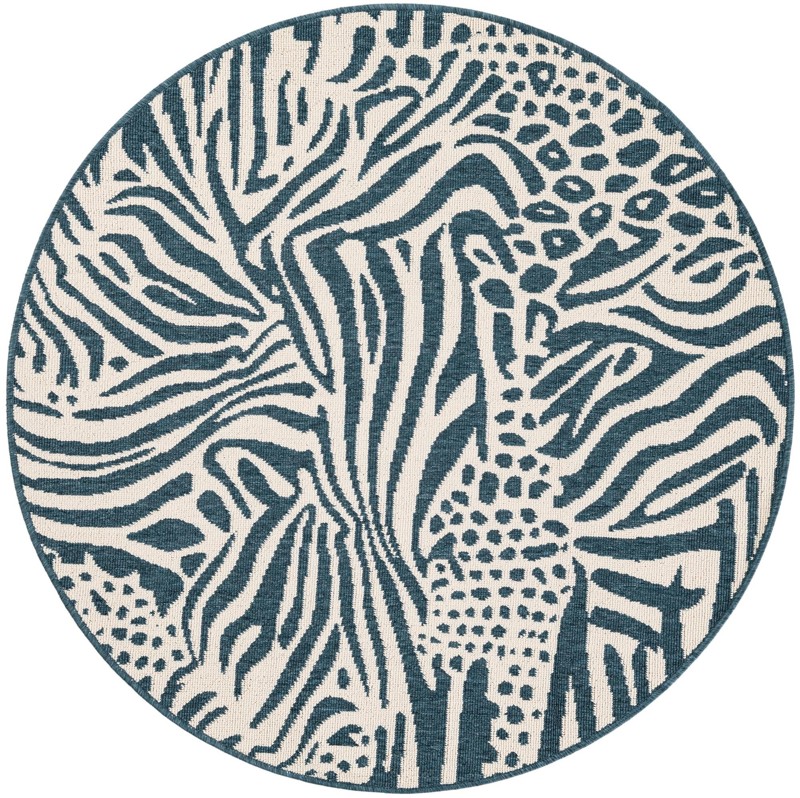 4' x 4' Whittier · Animal print Outdoor Rug, navy blue and ivory