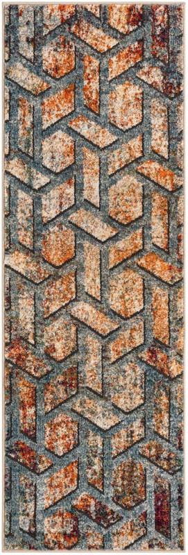 2' x 6' Blair · Geometric rug, orange and blue