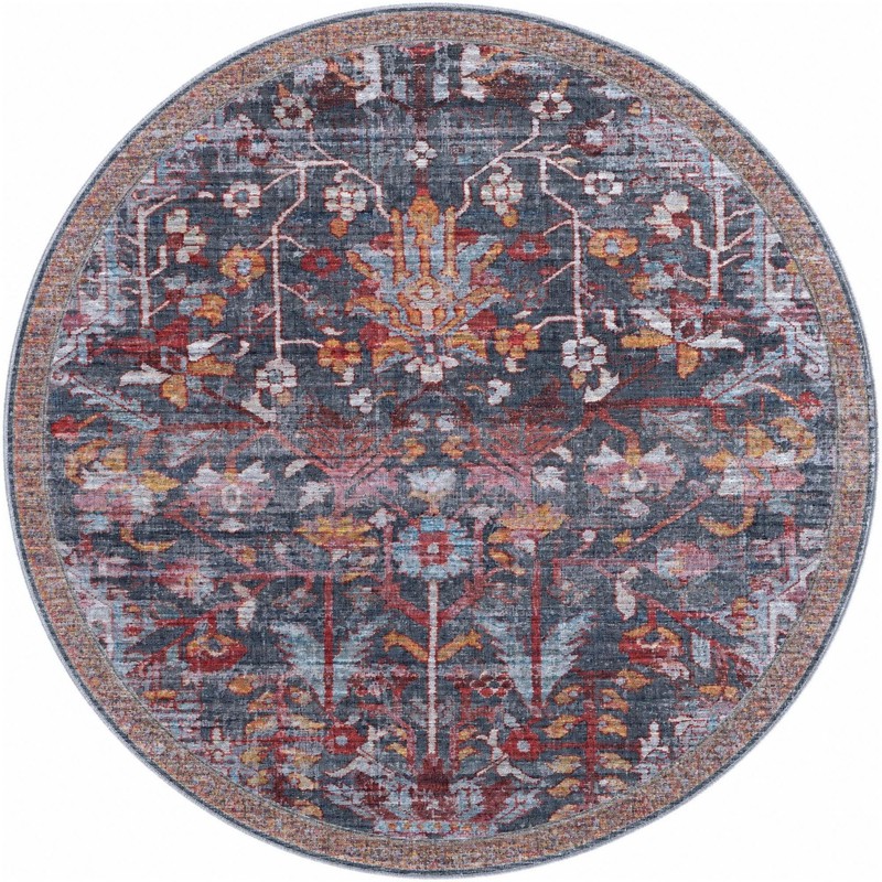 7' 10 x 7' 10 Massey · Distressed floral rug, navy and rust