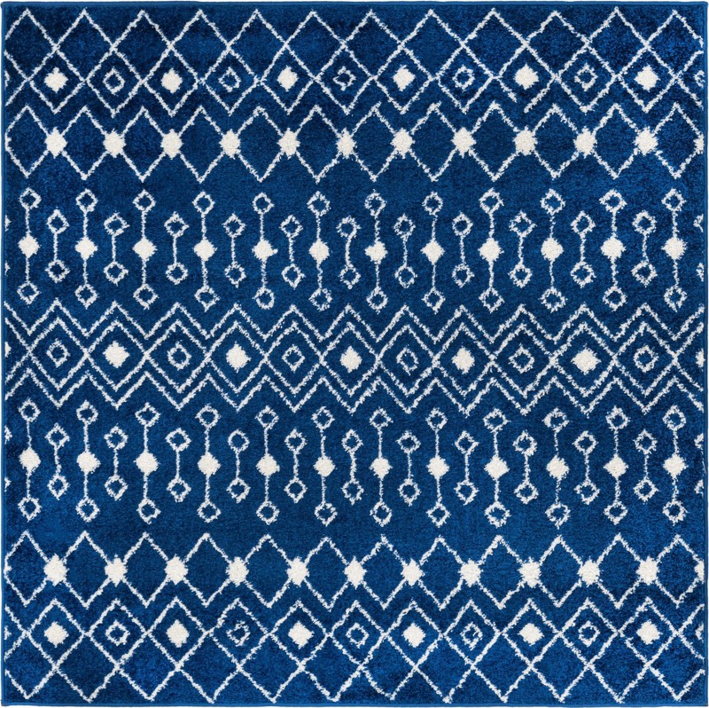 5' 3 x 5' 3 Boswell · Geometric trellis rug, navy and ivory