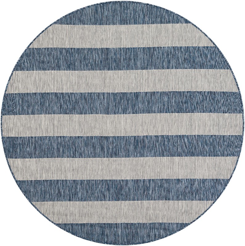 Dahlia · Striped Outdoor Rug, blue and gray