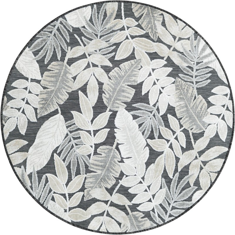 4' 5 x 4' 5 Quimby · Floral / botanical Outdoor Rug, black