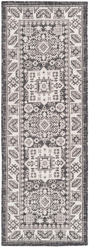 2' x 6' Bellamy · Tribal medallion Outdoor Rug, charcoal and ivory