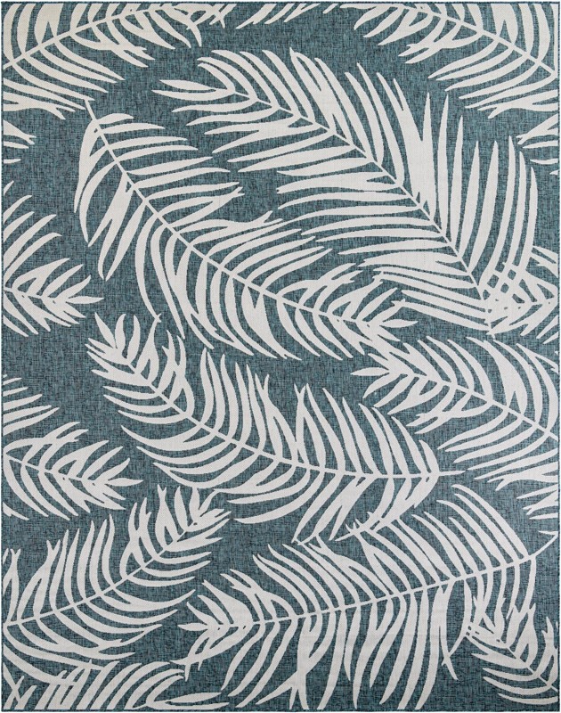 10' x 13' Moody · Floral / botanical Outdoor Rug, teal