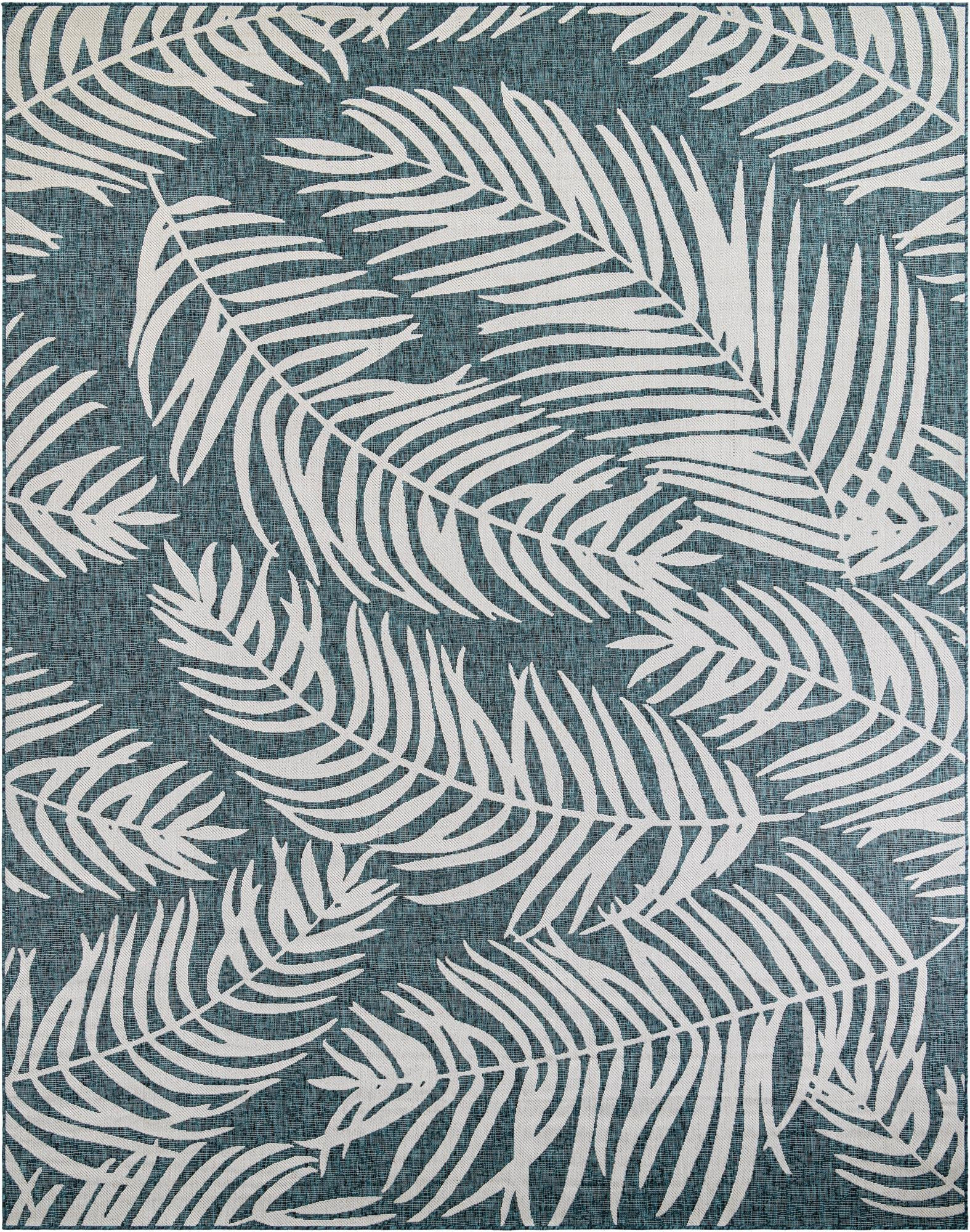 10' x 13' Moody · Floral / botanical Outdoor Rug, teal