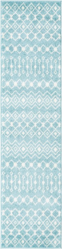 2' x 8' Boswell · Geometric trellis rug, aqua and ivory