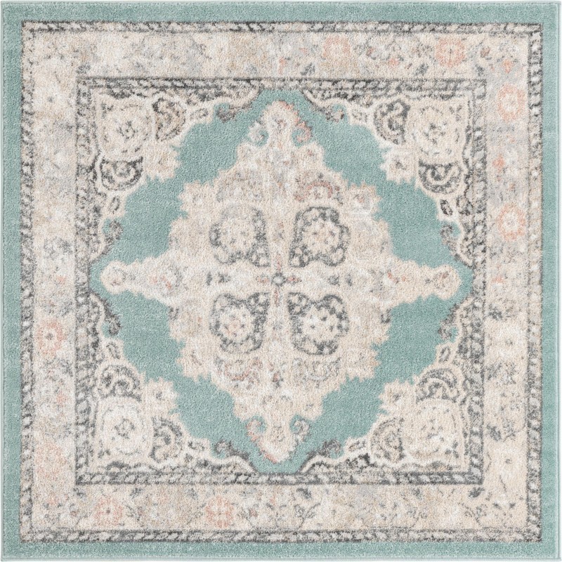 5' x 5' Selby · Border rug, aqua