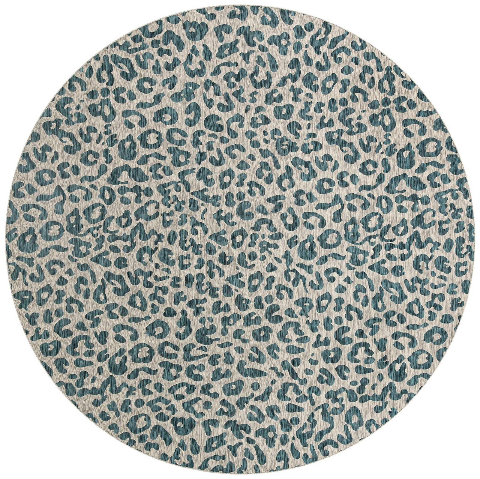 13' x 13' Cardamom · Leopard print Outdoor Rug, teal and ivory