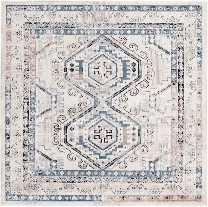 5' 3 x 5' 3 Harmon · Geometric medallion rug, blue and ivory