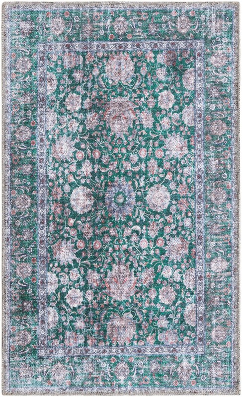 Bertie · Floral rug, emerald and ivory