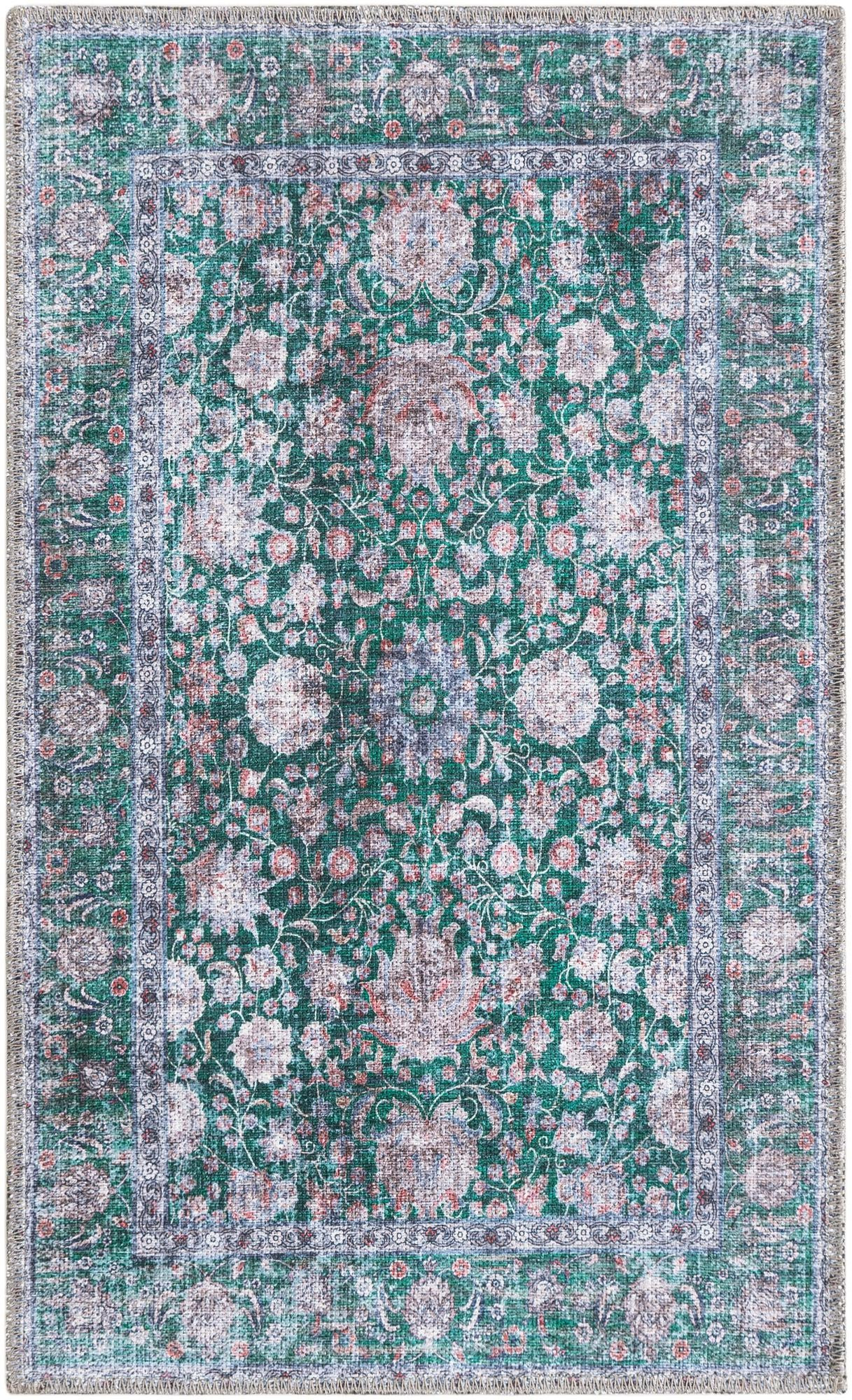 2' x 3' Bertie · Floral rug, emerald and ivory
