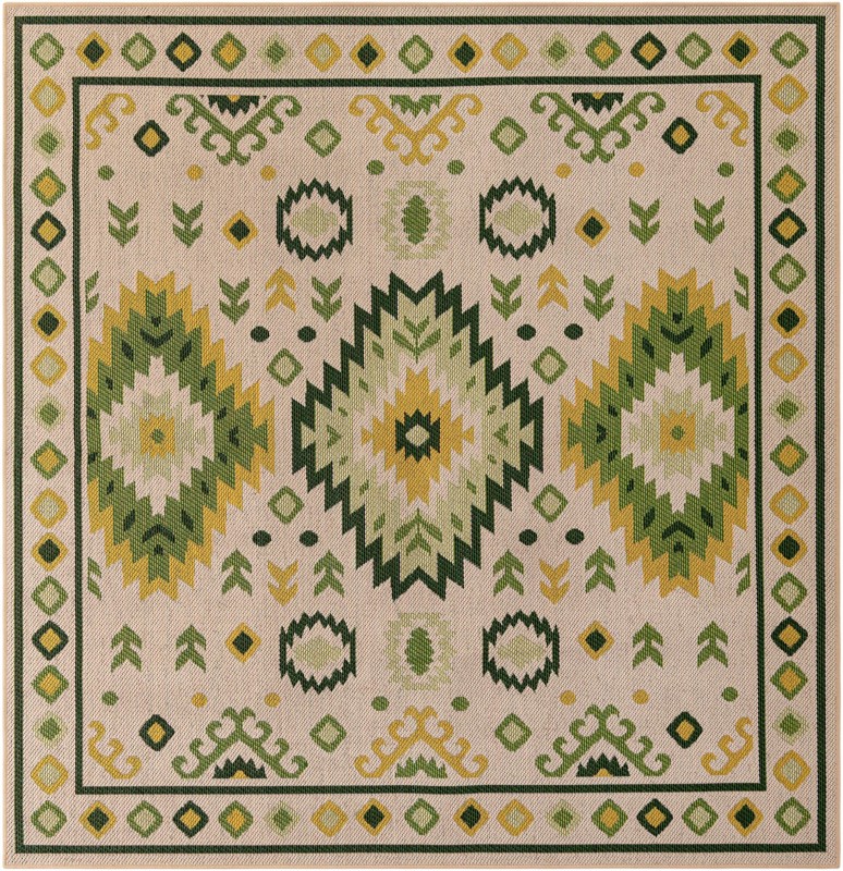 7' 10 x 7' 10 Whitfield · Border Outdoor Rug, beige and green