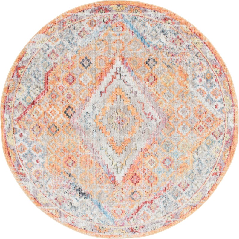 6' x 6' Hickorywood · Faded medallion rug, orange and ivory
