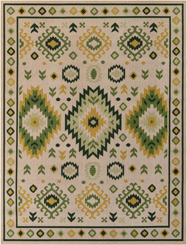 7' 10 x 10' Whitfield · Border Outdoor Rug, beige and green