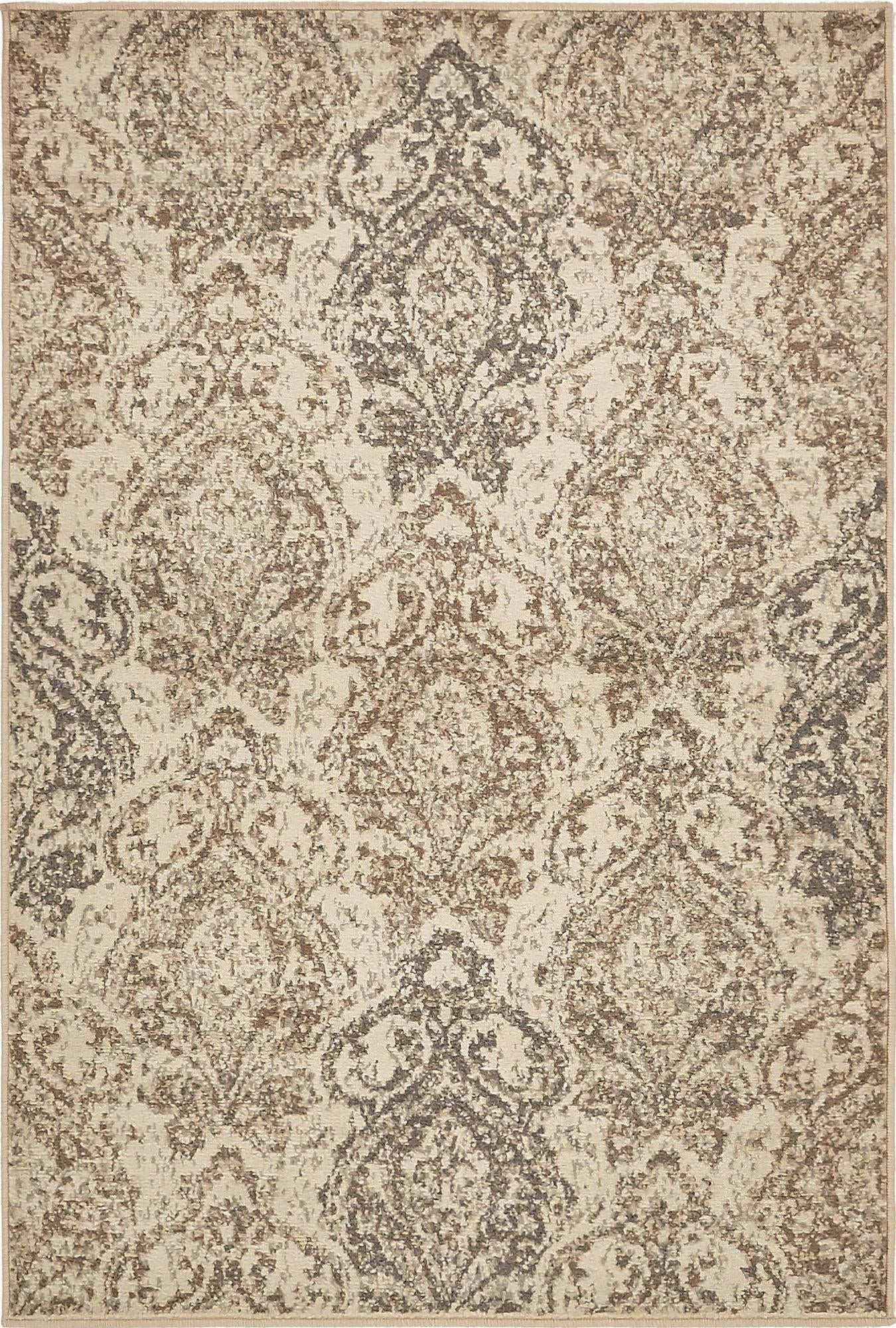 4' x 6' Maude · Damask rug, beige and brown